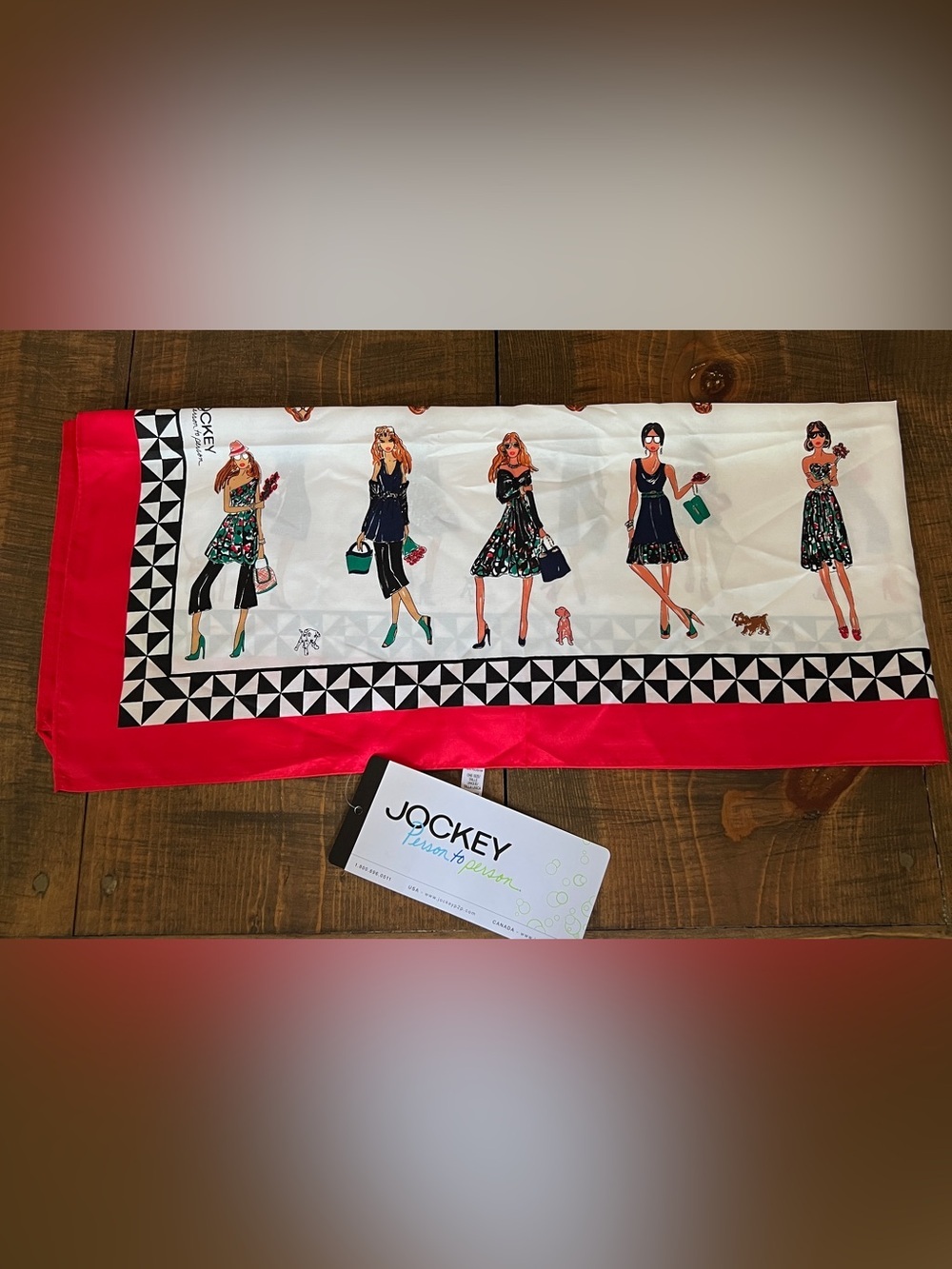 Silky Jockey Women's Fashion Scarf in White, Black & Pink